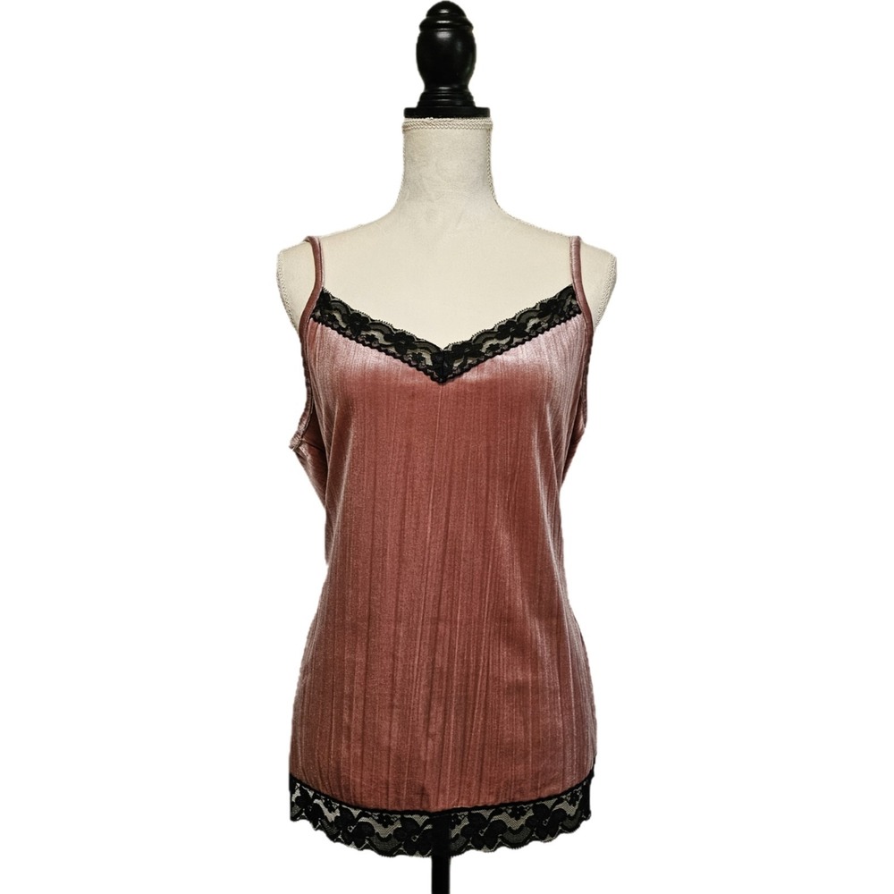 No Boundaries Pink Velvet Black Lace Tank Top Juniors Sz XL 15-17 Y2K Whimsigoth - Picture 1 of 6